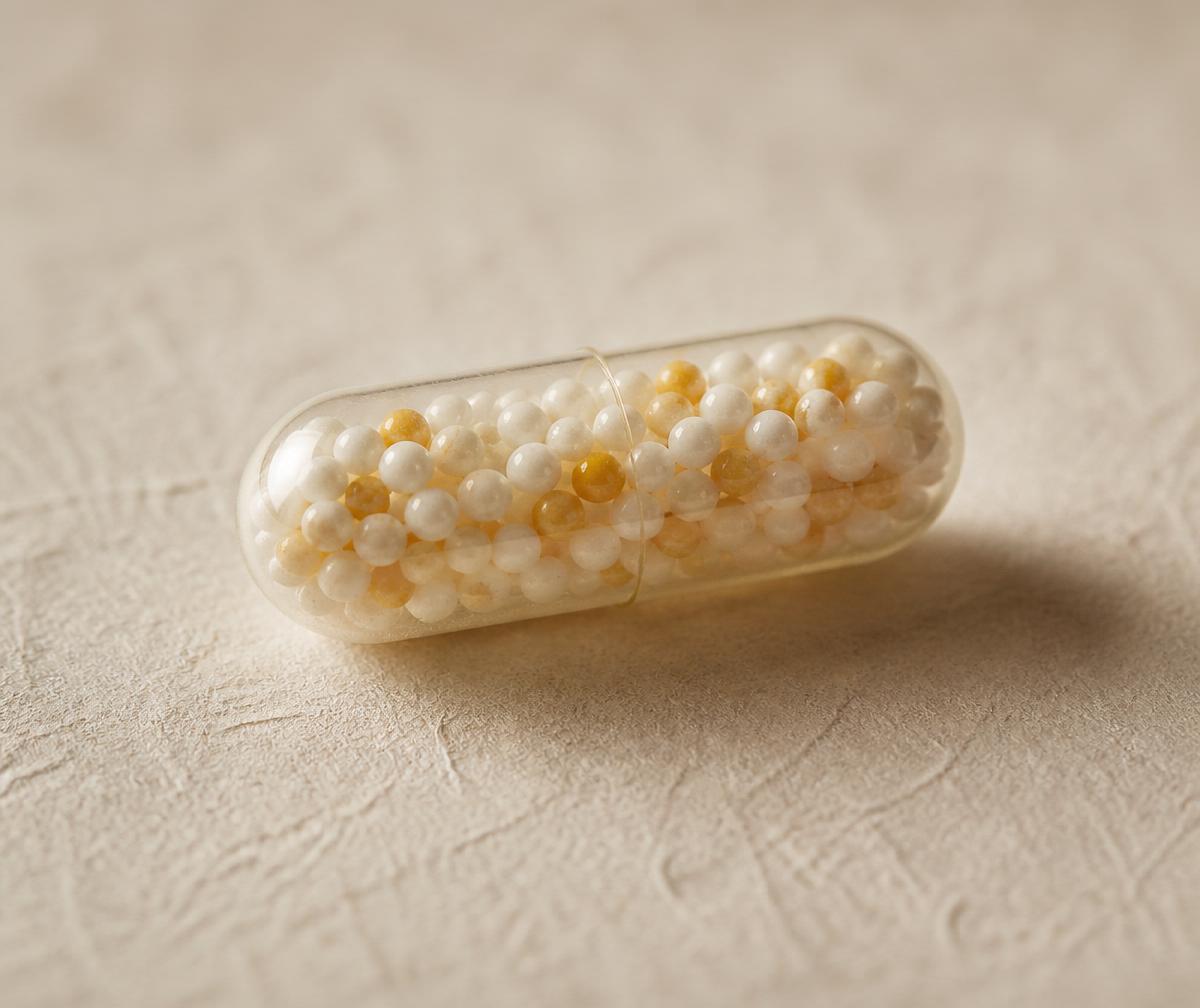 Macro view of a compounded sustained-release thyroid capsule prepared to a provider-specified strength