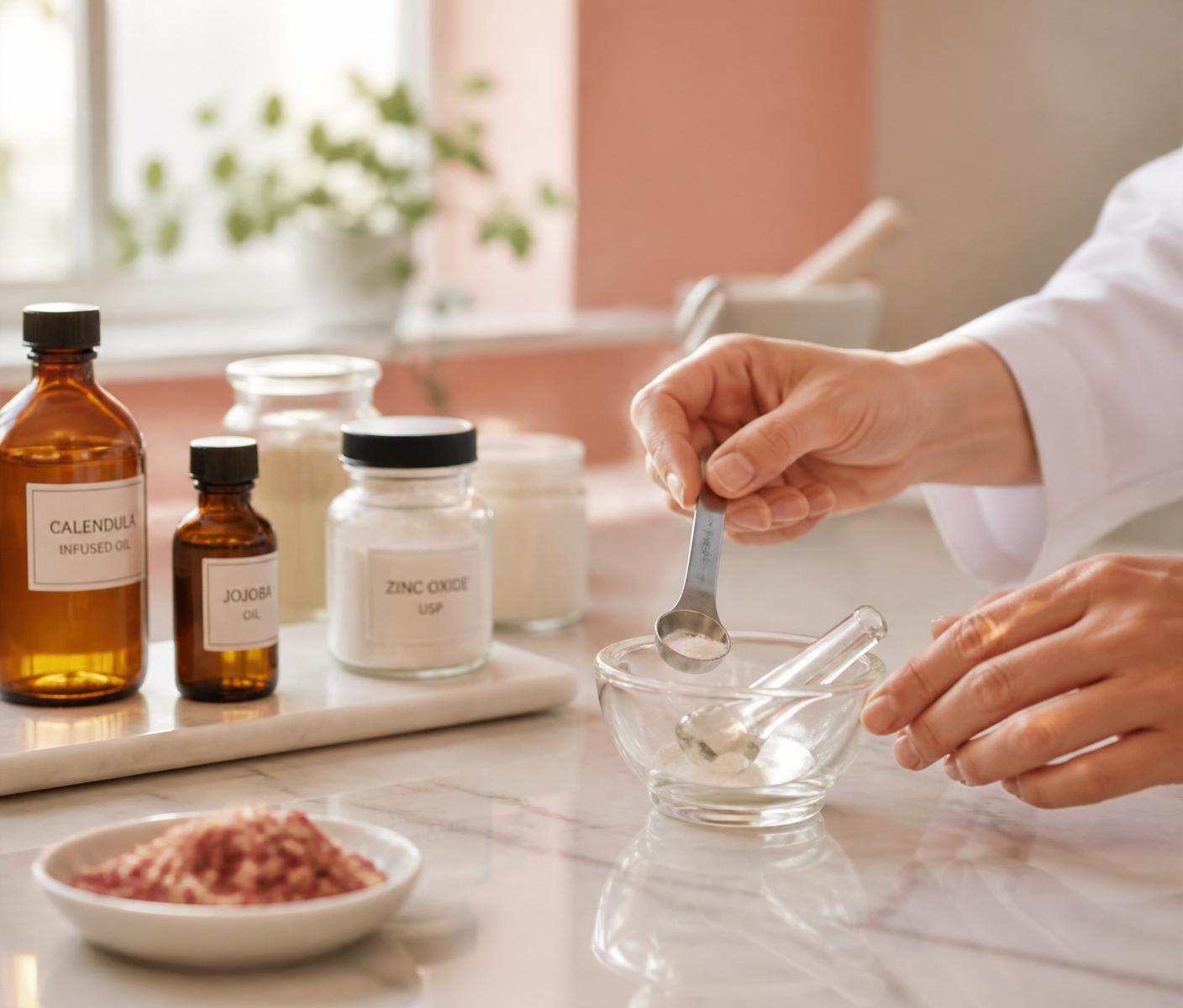 Licensed pharmacist compounding a personalized medication at Thornhill's Pharmacy