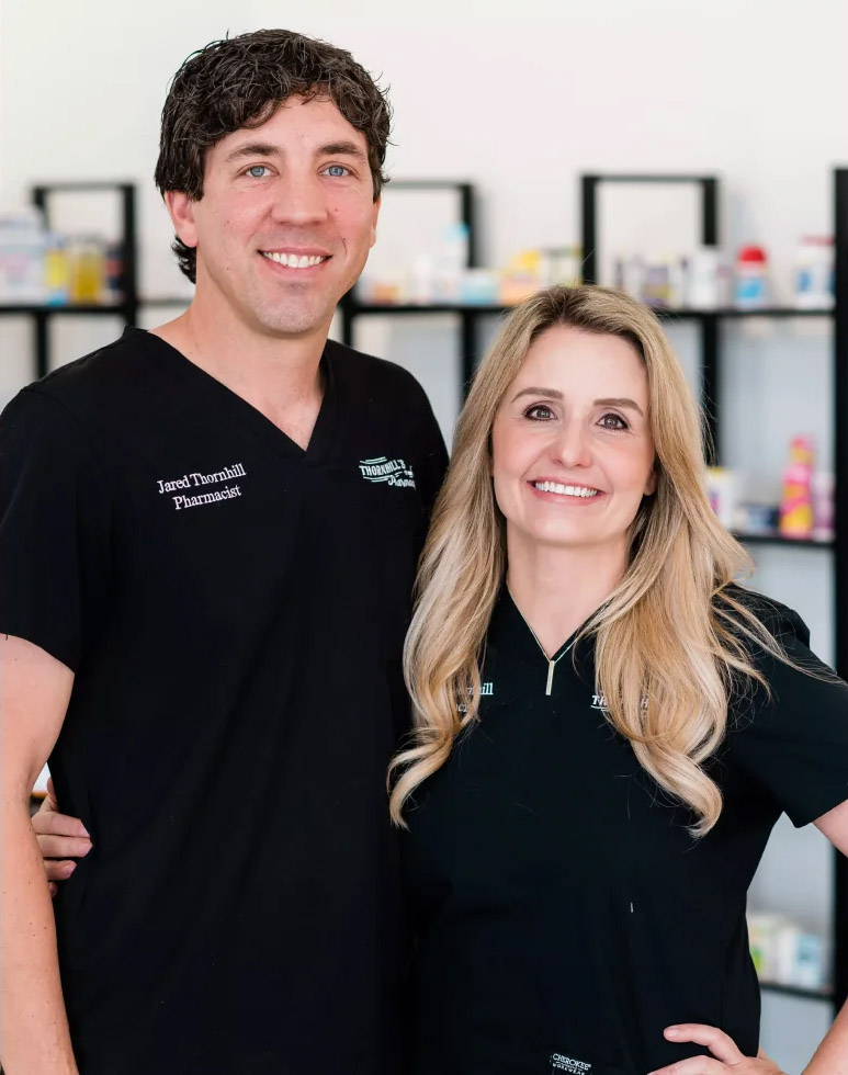 Lacey and Jared Thornhill, founders of Thornhill's Pharmacy in West Texas