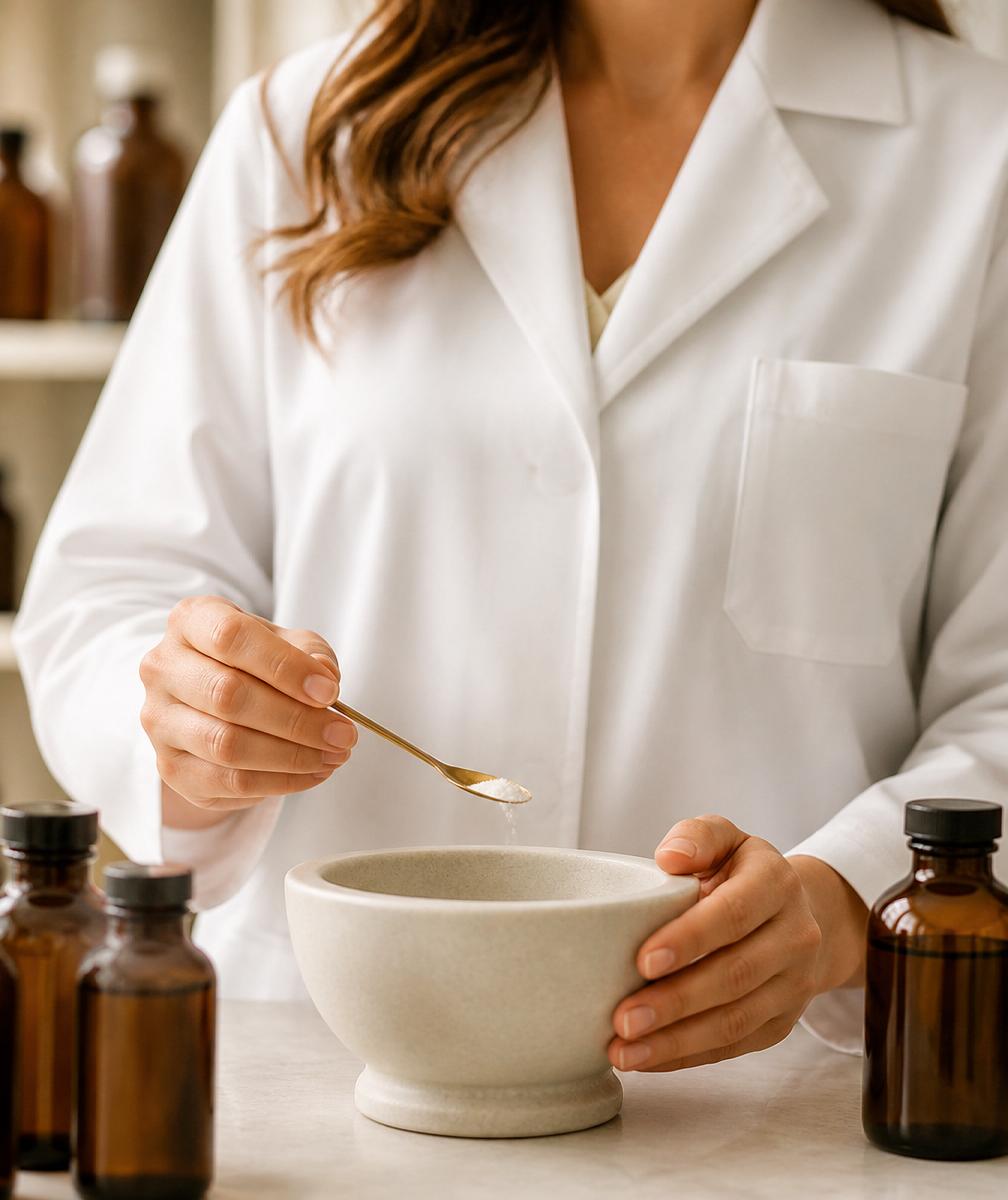 Thornhill's Pharmacy licensed pharmacist preparing a compounded bioidentical hormone formula